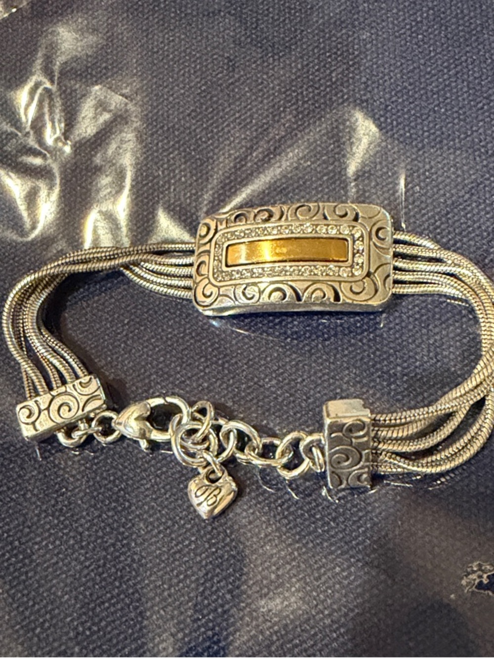 Brighton silver & Gold Tone Multi-Strand Bracelet with Ornate Rectangle